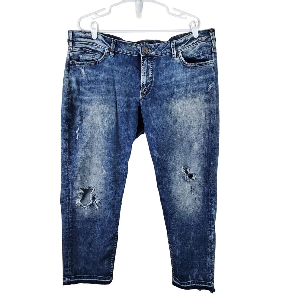 Silver Jeans Womens Sam 20x27 Plus Size Straight Blue Distressed